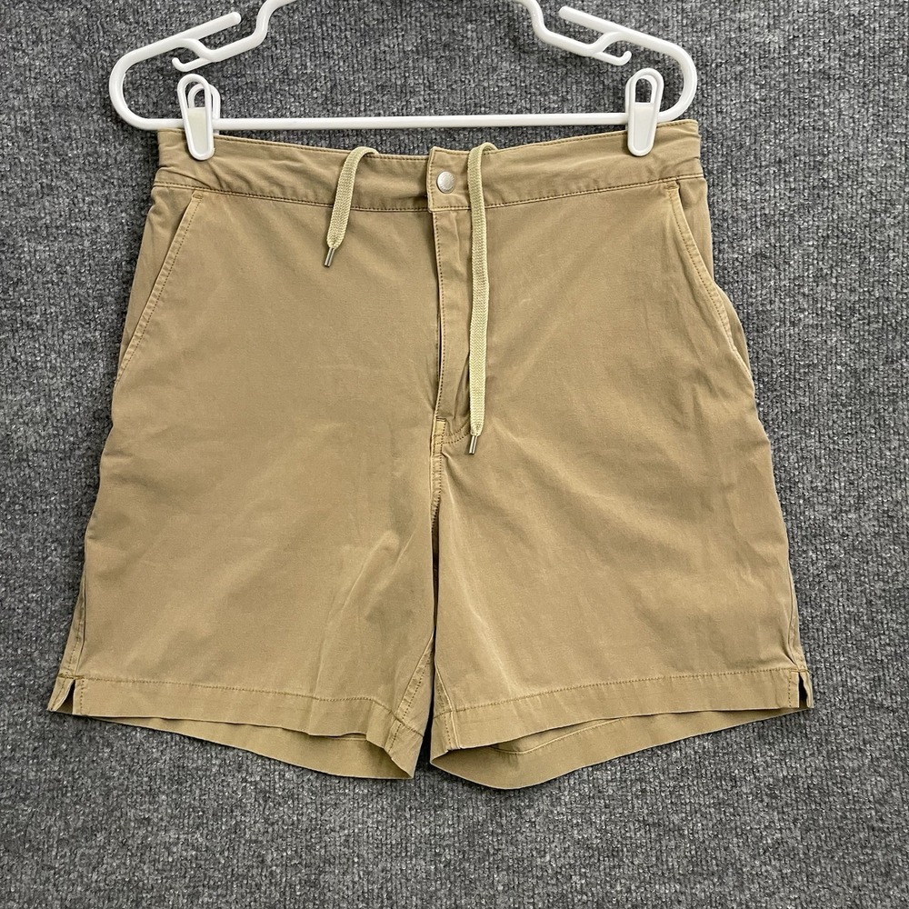 Buck Mason 6" Deck Shorts Men's Sz 32 Elastic Waist Khaki Cotton Blend